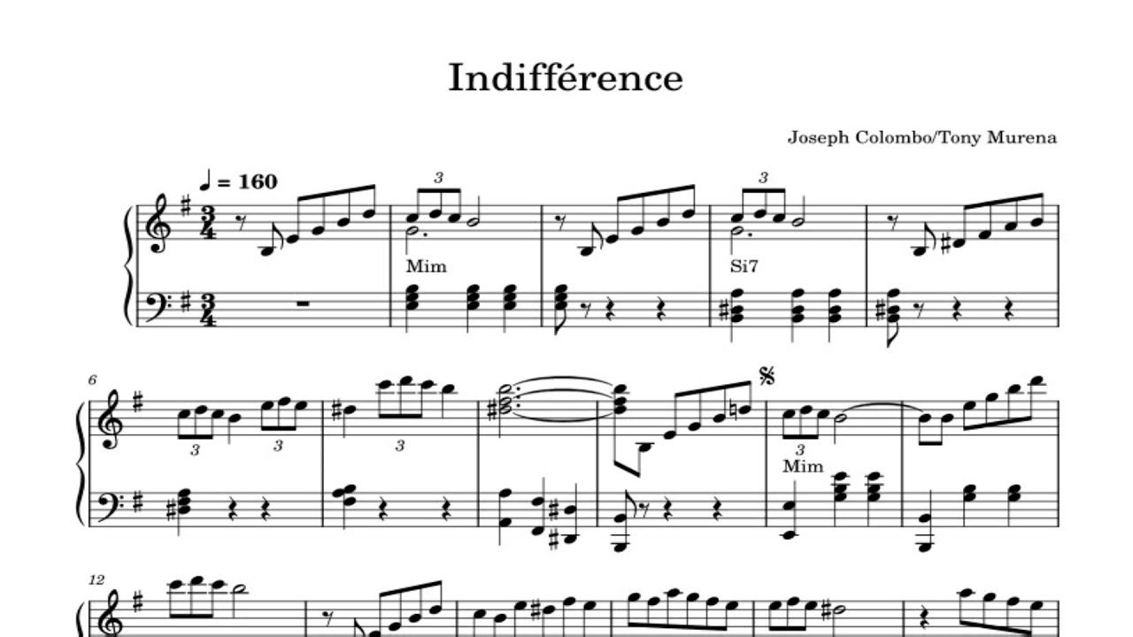 Indifférence  Piano Sheet Music