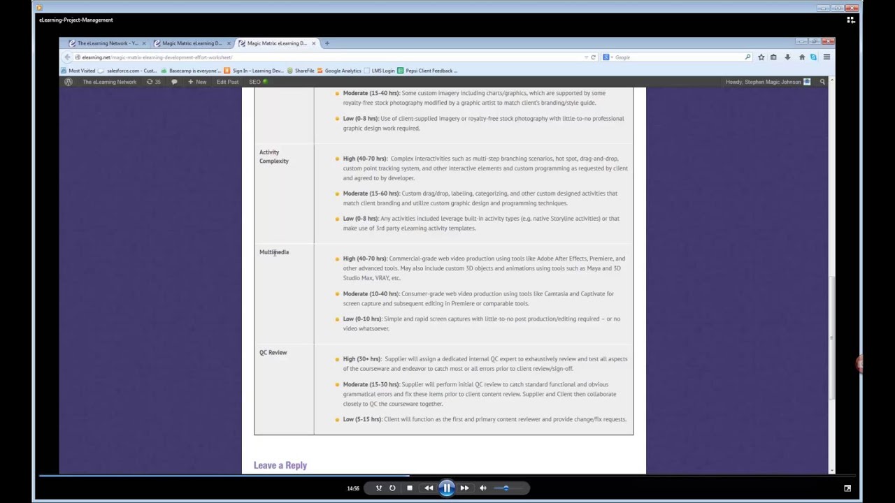 eLearning Project Management Time & Budget Estimating