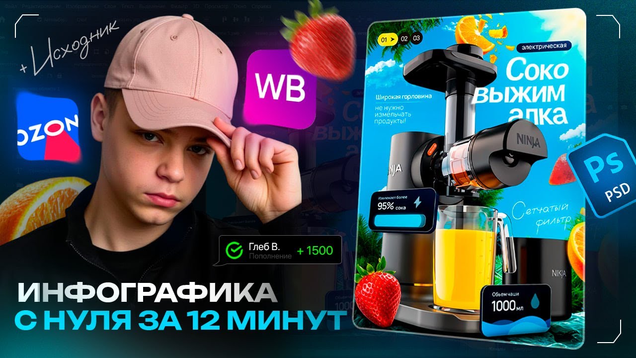 Создаем дизайн карточки на СОКОВЫЖИМАЛКУ ┃ ИНФОГРАФИКА ДЛЯ Wildberries