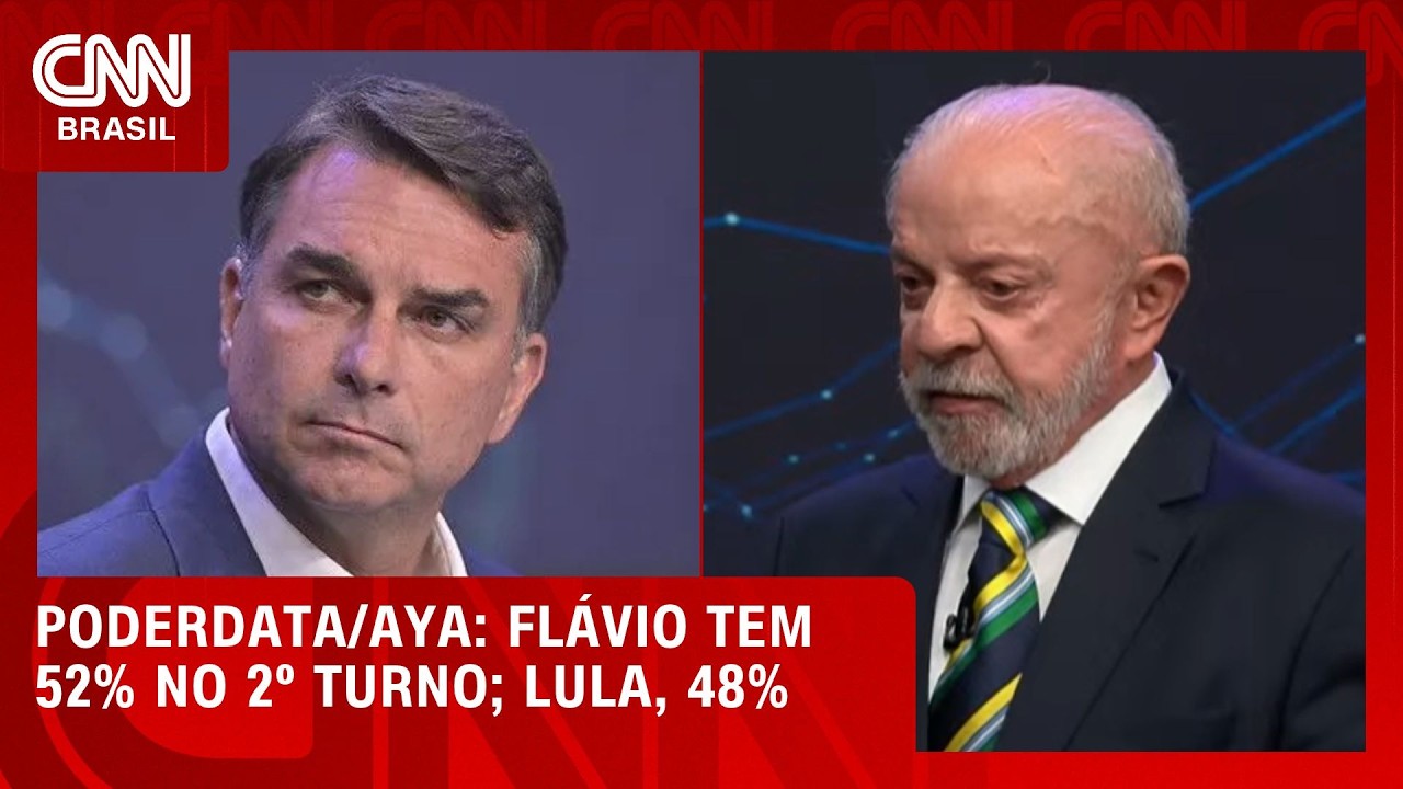 Fl&aacute;vio Bolsonaro tem 52% no 2&ordm; turno; Lula, 48%, aponta PoderData/AYA | CNN 360&ordm;