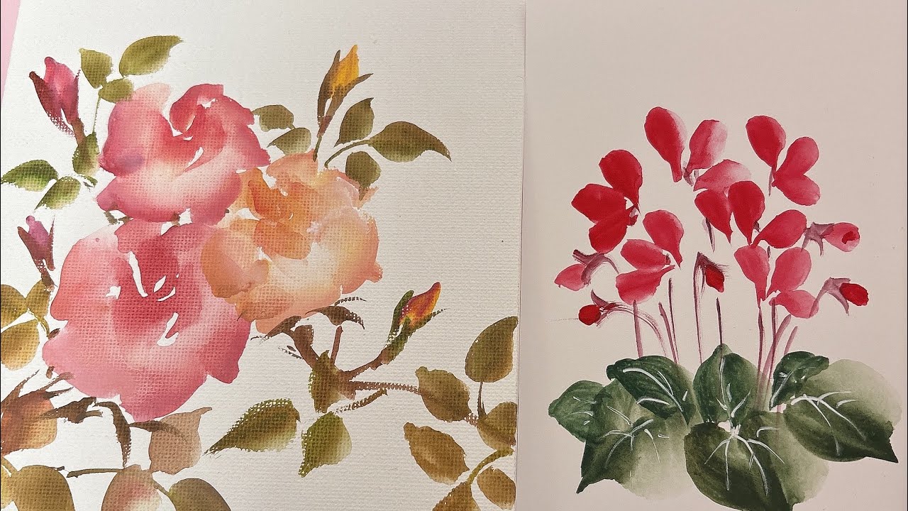 秋のバラやシクラメンを描きましたHow to draw autumn roses and cyclamenほのぼの一筆画44😍2025