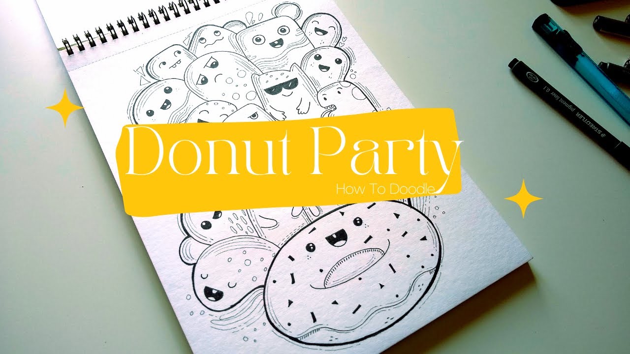 Doodle Art | Day 92 ~ Donut Party 😀 A Quick Doodle For Beginners