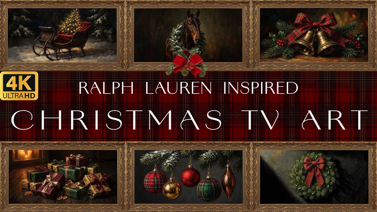 Ralph Lauren Inspired Christmas TV Art Screensaver | Gold Picture Frame Moody Winter Holiday | 4K