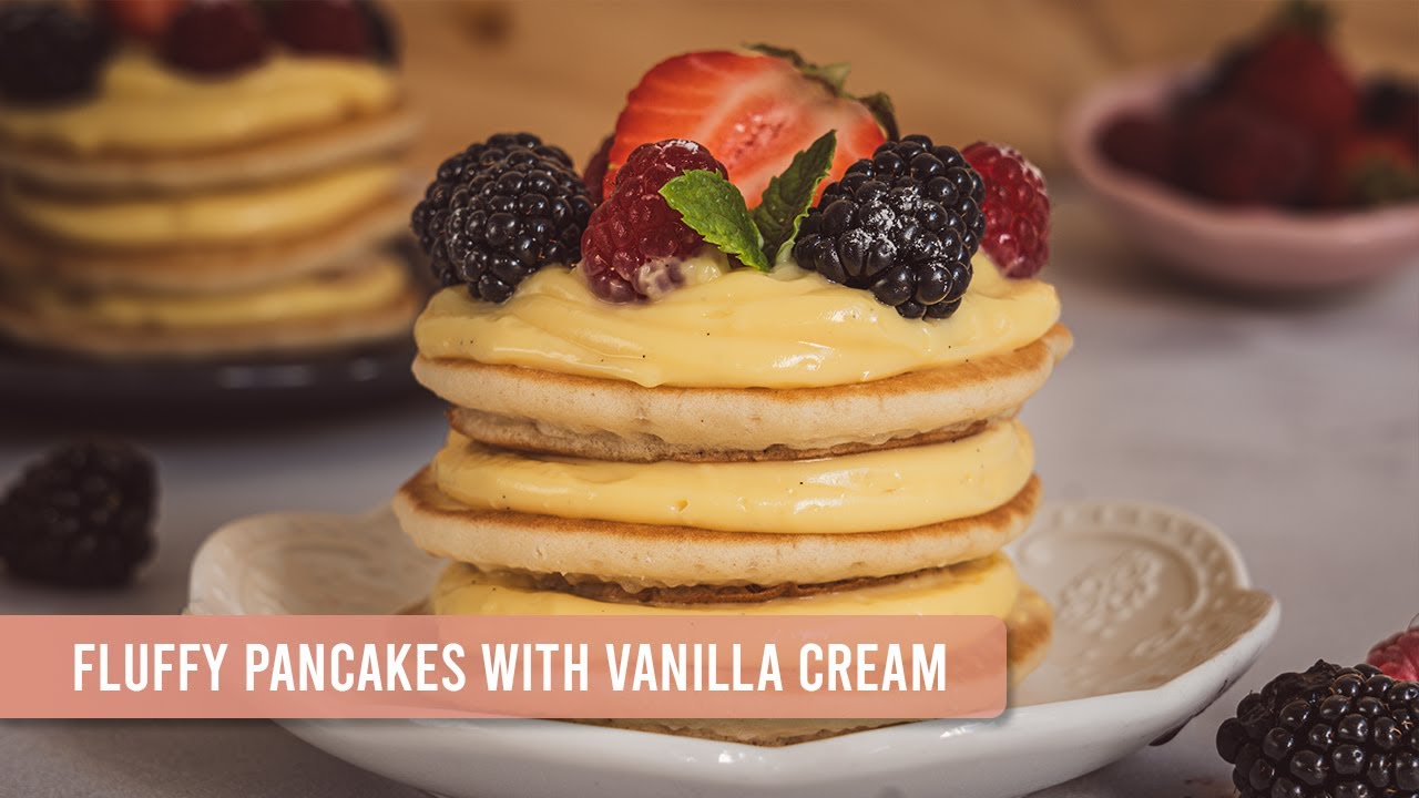 🥞Fluffy Pancakes with Vanilla Cream | No talking recipe | Homemade Goodies