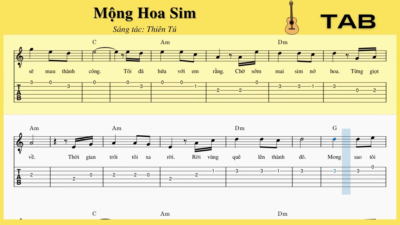 Mộng Hoa Sim - Guitar tab đơn giản