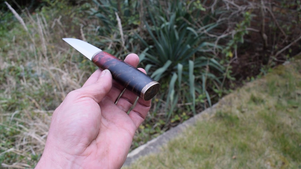 #Puukko, CPM4V, aged brass, stabilized Alder burl