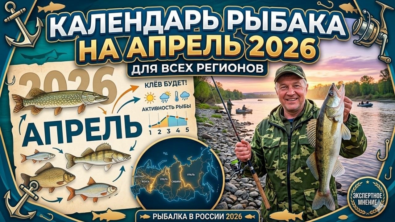 Календарь рыбака Апрель 2026 | Лучшие дни для клева по регионам!