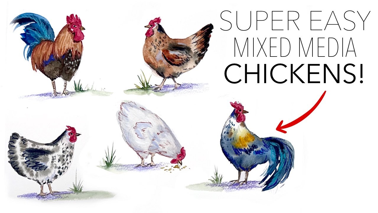 Super Easy Mixed Media Chickens (and roosters)! This Is So Much Fun!