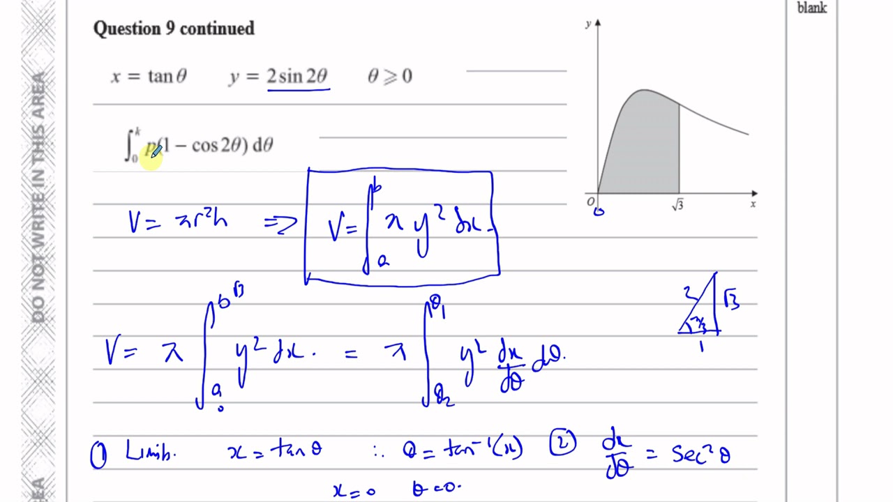 WMA14 01 IAL Edexcel P4  January 2021 Q9 Integration, Volumes of Revolution, Trig Identities