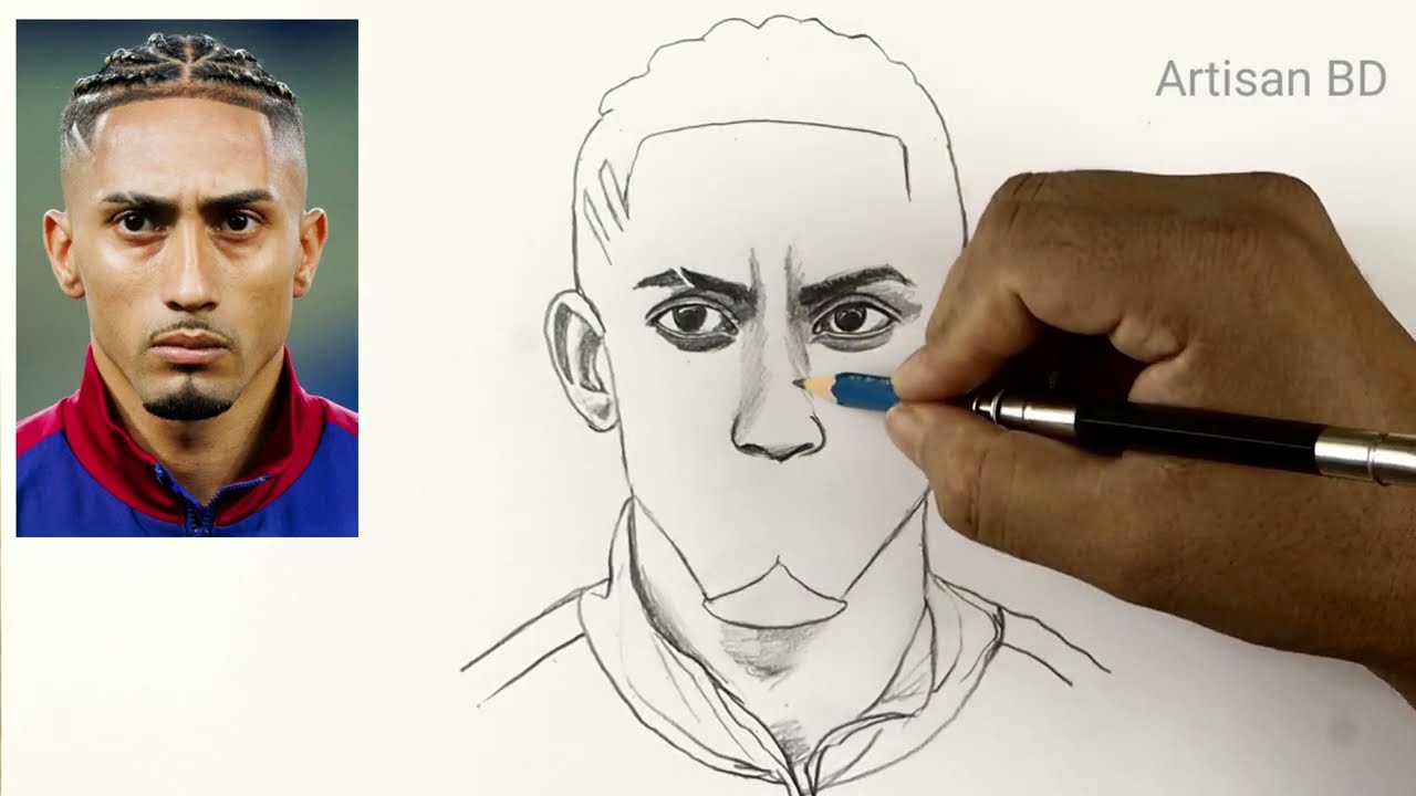 How to Draw Raphinha Step by Step 😎 Easy Pencil Sketch | Raphinha Portrait Drawing