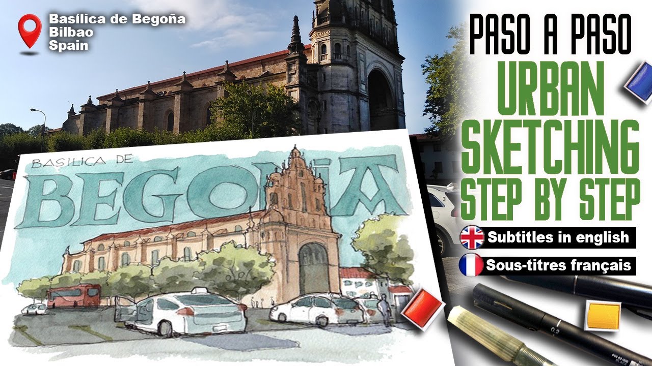 Urban sketching , quick demo for urbansketchers. Dibujo urbano paso a paso. Basílica in Bilbao.