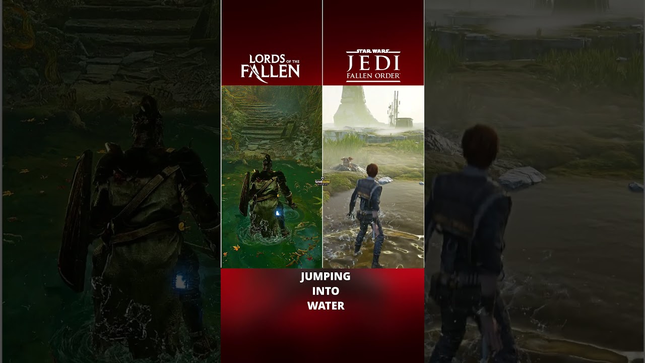 Lord of the Fallen vs Star Wars Jedi Fallen Order   Water Interaction Physics   Jumping into Water