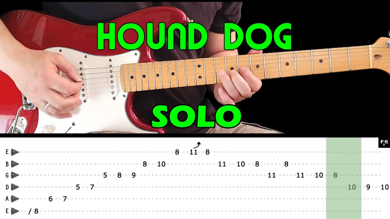 HOUND DOG - Guitar lesson - Guitar solo (with tabs) - Elvis Presley - fast & slow version