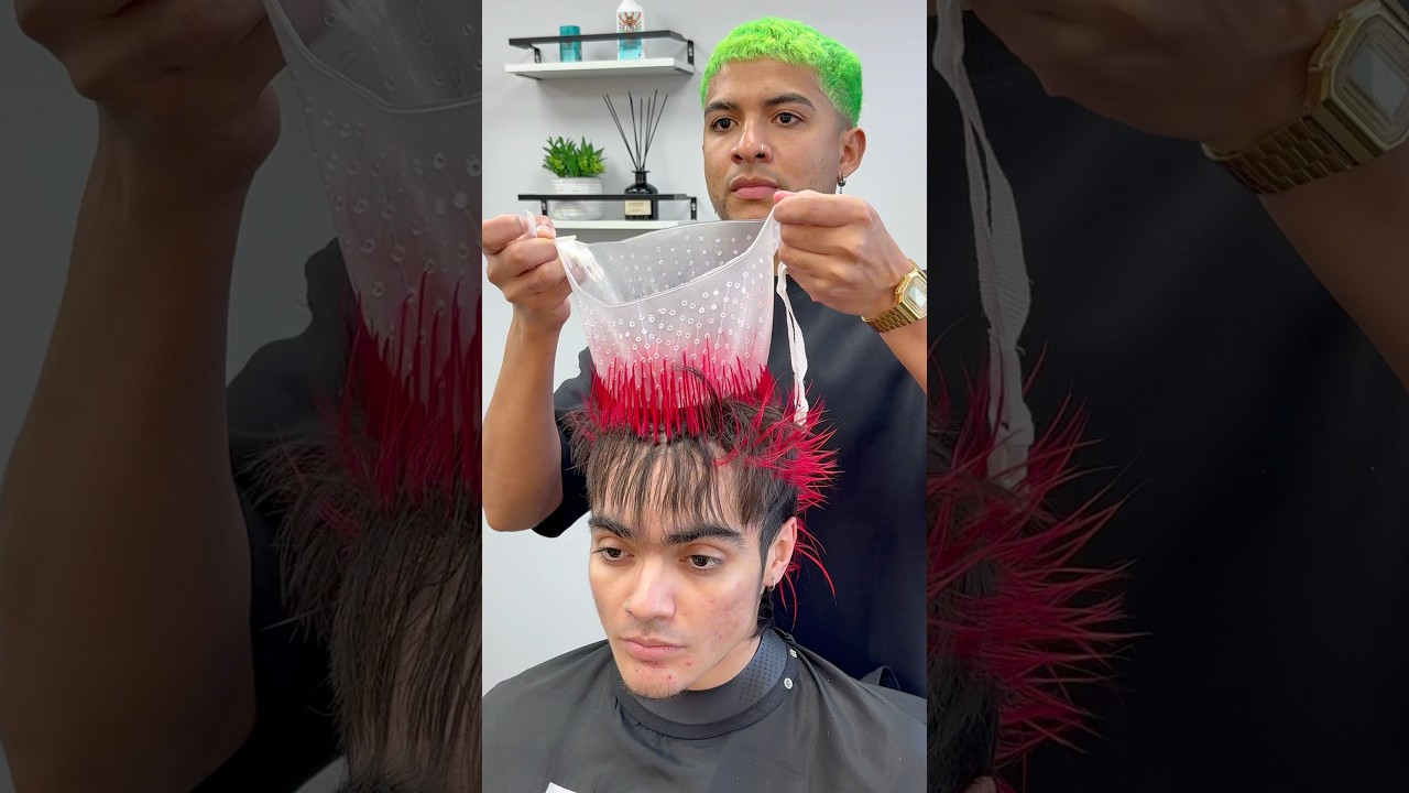 MECHAS ROJAS / MULLET ESTILO COREANO 🔴💈✂️ #mechas #mechasrojas #mullet #barber #haircut #chile