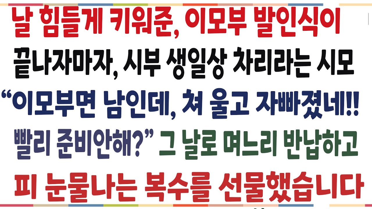(반전신청사연)날 힘들게 키워준 이모부 발인식이 끝나자마자, 시부 생일상 차리라는 시모! 그 날로 며느리 반납하고 천벌 내려줬습니다[신청사연][사이다썰][사연라디오]
