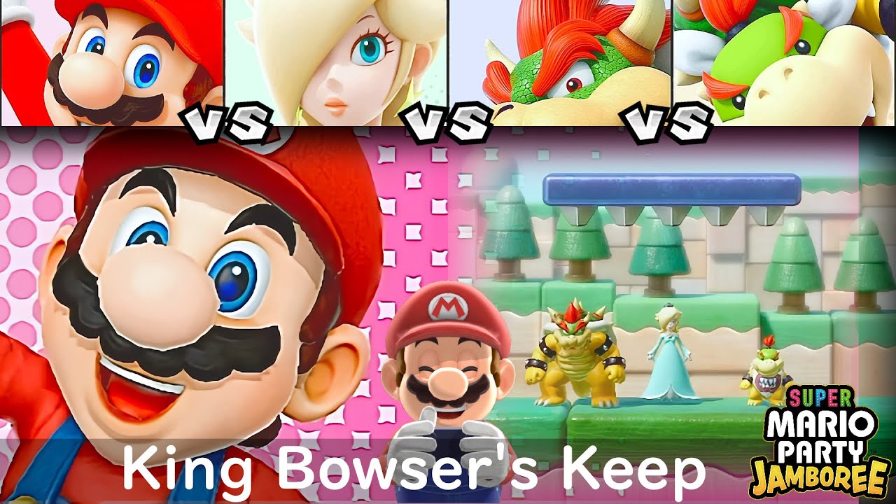 Super Mario Party Jamboree Mario vs Rosalina vs Bowser vs Bowser Jr in King Bowser's Keep