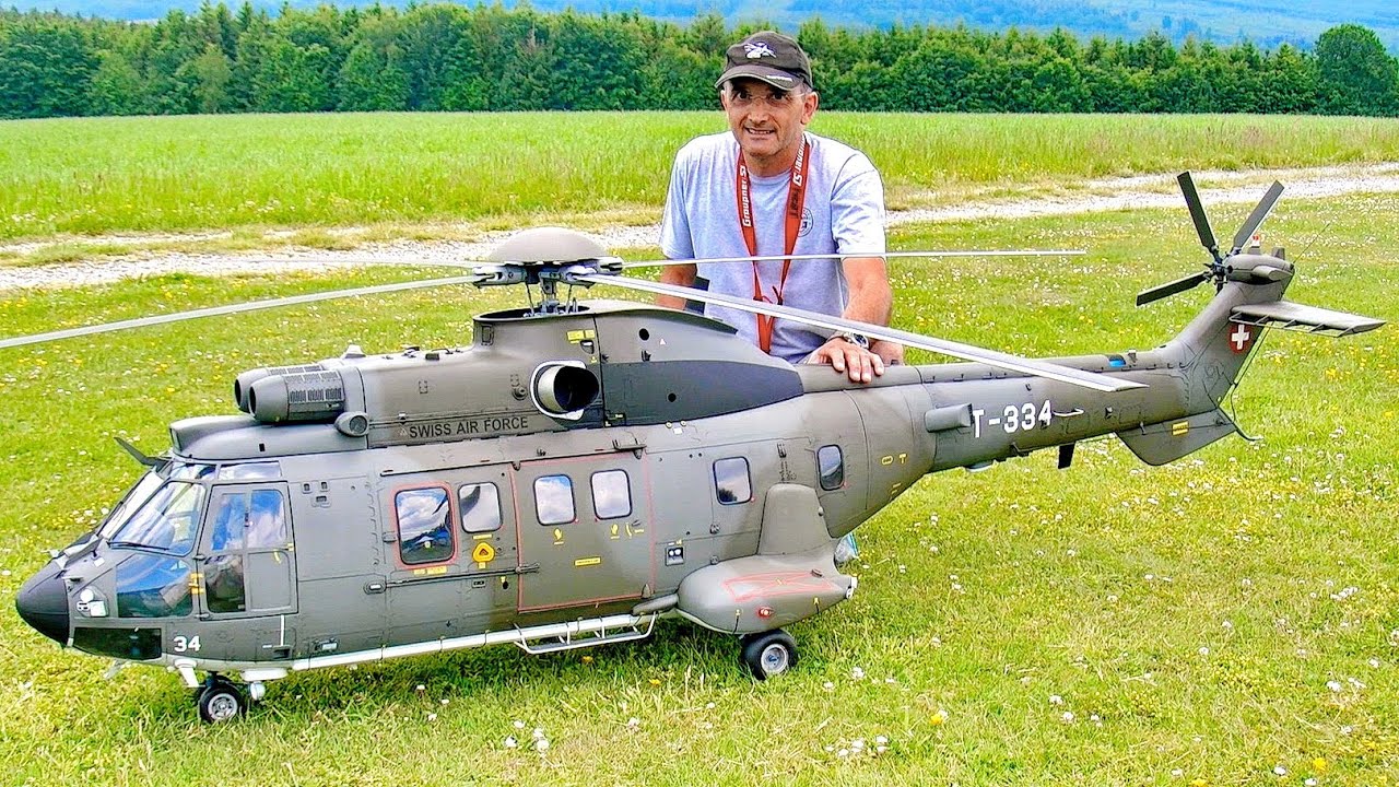 HUGE MODEL !!! RC AS-332 SUPER-PUMA / SCALE ELECTRIC MODEL HELICOPTER / FLIGHT DEMONSTRATION !!!