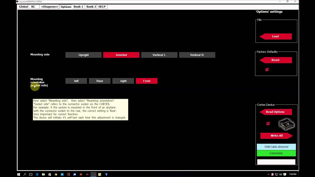 Cortex advance setup using software part 5 Options tab