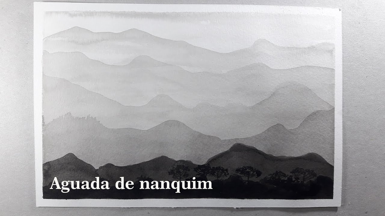 Demonstração de Aguada de nanquim | Iniciante | Paisagem