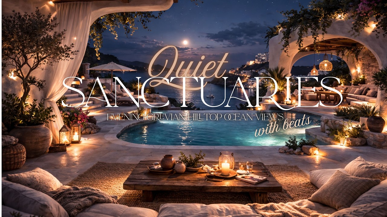 Candlelit Mediterranean sanctuary villa poolside serenity