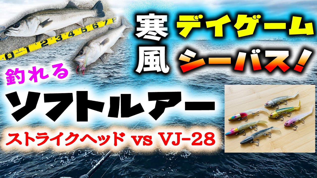 寒風デイゲームシーバス！釣れるソフトルアー！ - ストライクヘッド vs VJ-28 沖堤防編 シーバスワーム