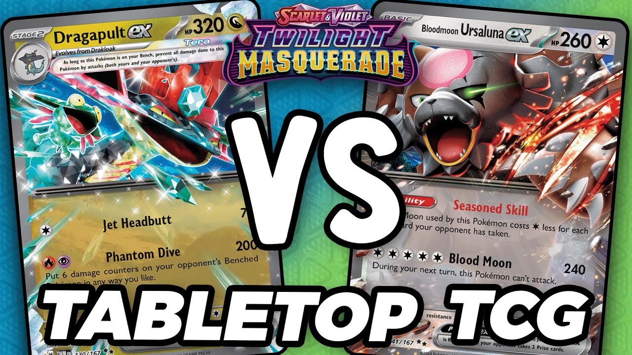 Can Dragapult ex Take Down Bloodmoon Ursaluna ex?! Twilight Masquerade Tabletop Gameplay