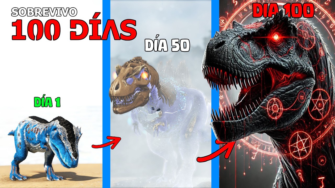 SOBREVIVO como PEQUEÑO TIRANOSAURIO 100 DÍAS en ARK HARDCORE! evoluciono a DINOSAURIO DIOS de CAOS