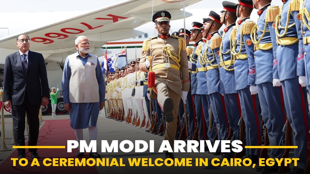 PM Modi arrives to a ceremonial welcome in Cairo, Egypt