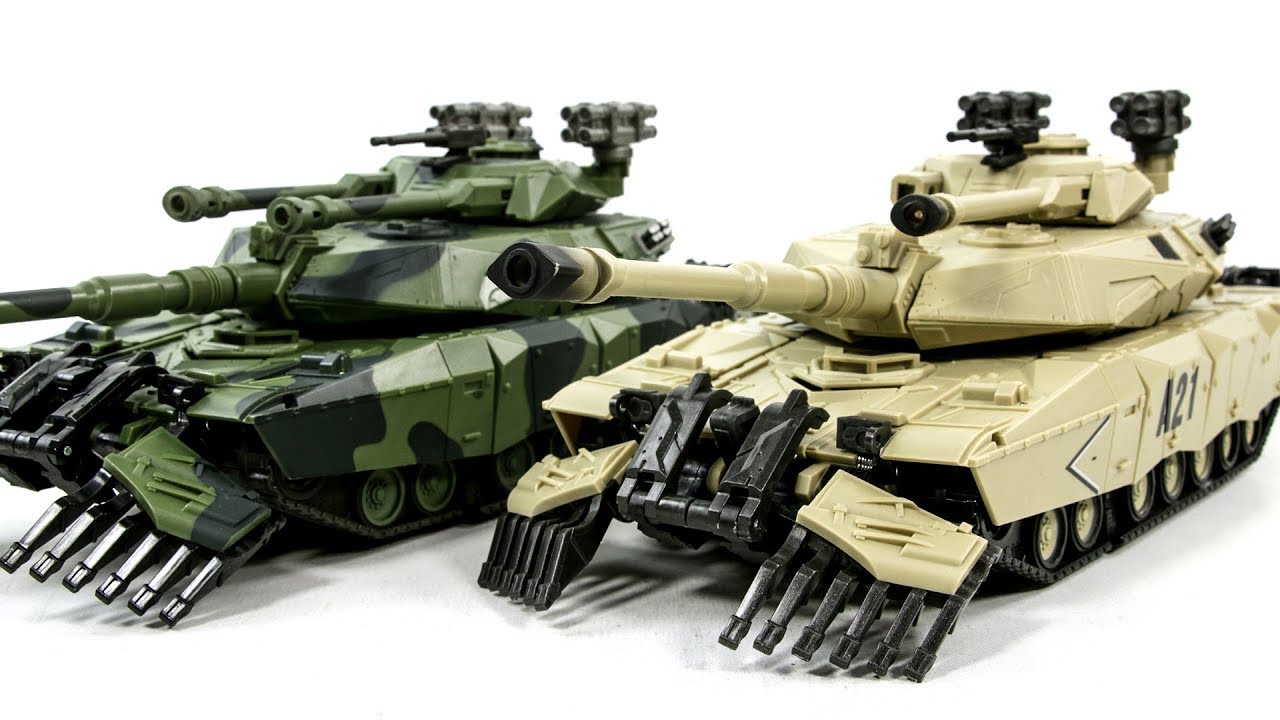 Transformers KO Desert VS Green Leader Brawl M1A1 Abrams Main Battle Tank Robot Toys