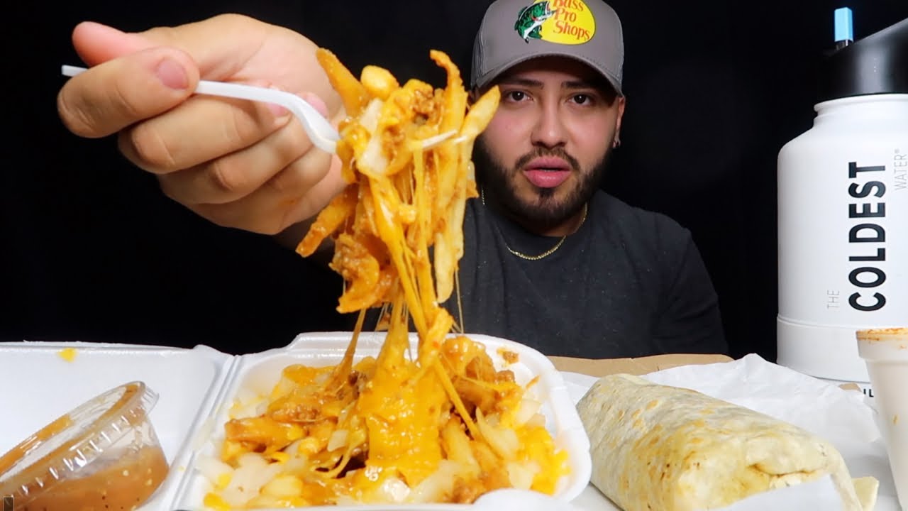 CHEESY CHILI CHEESE FRIES + CARNE ASADA BURRITO MUKBANG