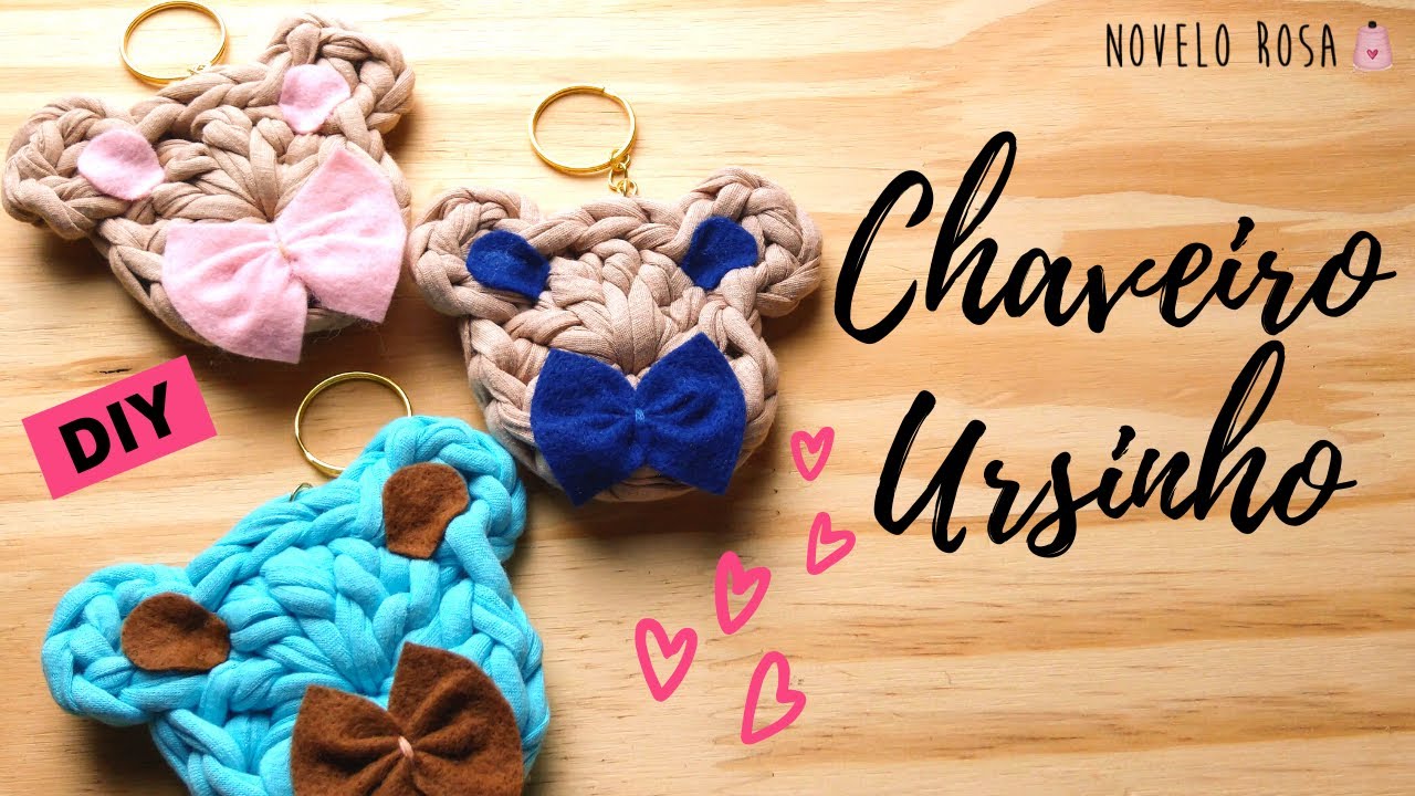 Lembrancinha de MATERNIDADE em crochê com fio de malha - Chaveiro de URSINHO (Novelo Rosa)