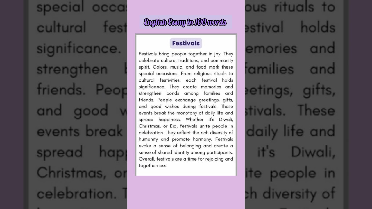 Essay on Festivals in 100 words #shorts #students