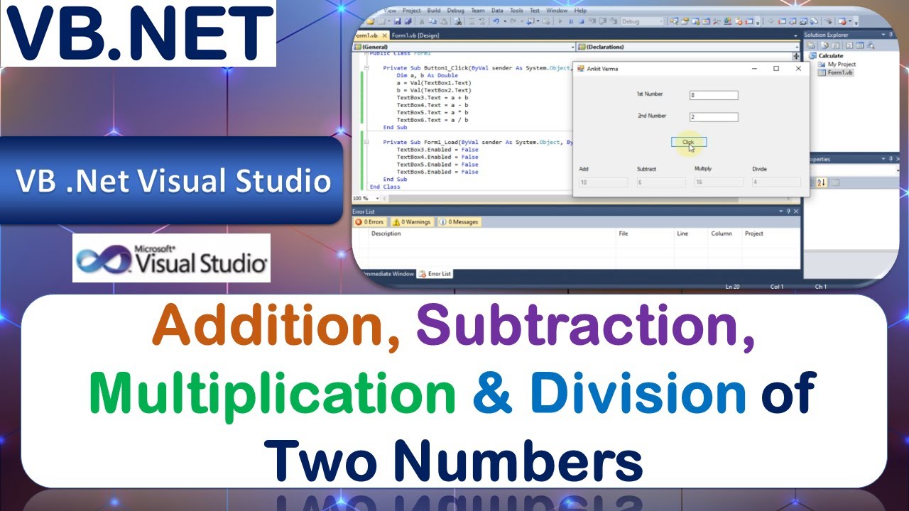 P5 | Windows Application to Print Addition, Subtraction, Multiplication & Division of 2 Numbers