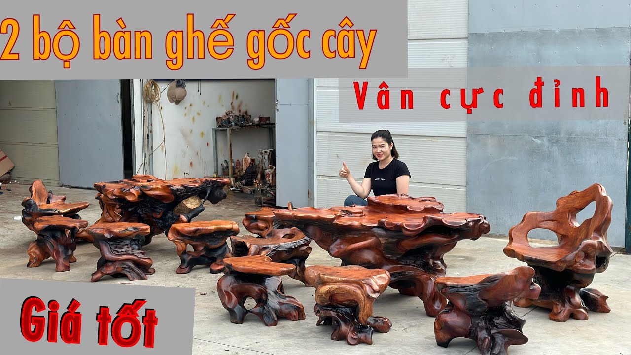 Choáng ngợp trước 2 bộ bàn ghế gốc cây... vân cực đỉnh |Đồ gỗ Phạm Kính 0338528529/0866789910