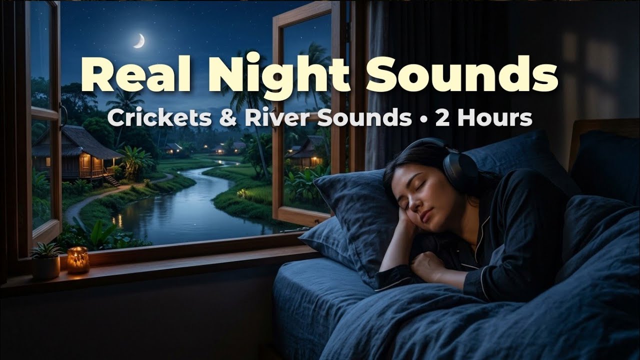 Crickets & Flowing River at Midnight for Sleeping | 2 Hours Real Night Nature Sounds
