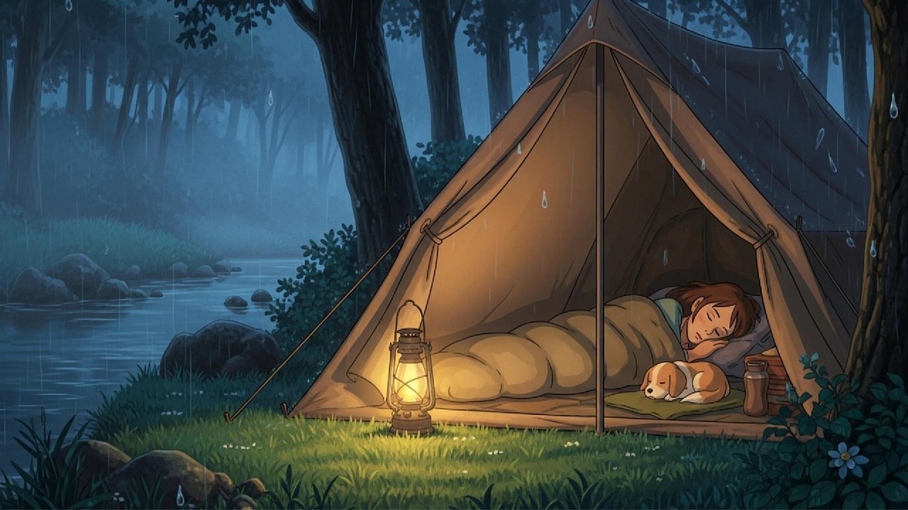 Cozy Rainy Camping Night ⛺🌧️ Relaxing River Sounds for Deep Sleep | 雨音 睡眠用BGM · 빗소리 수면음악