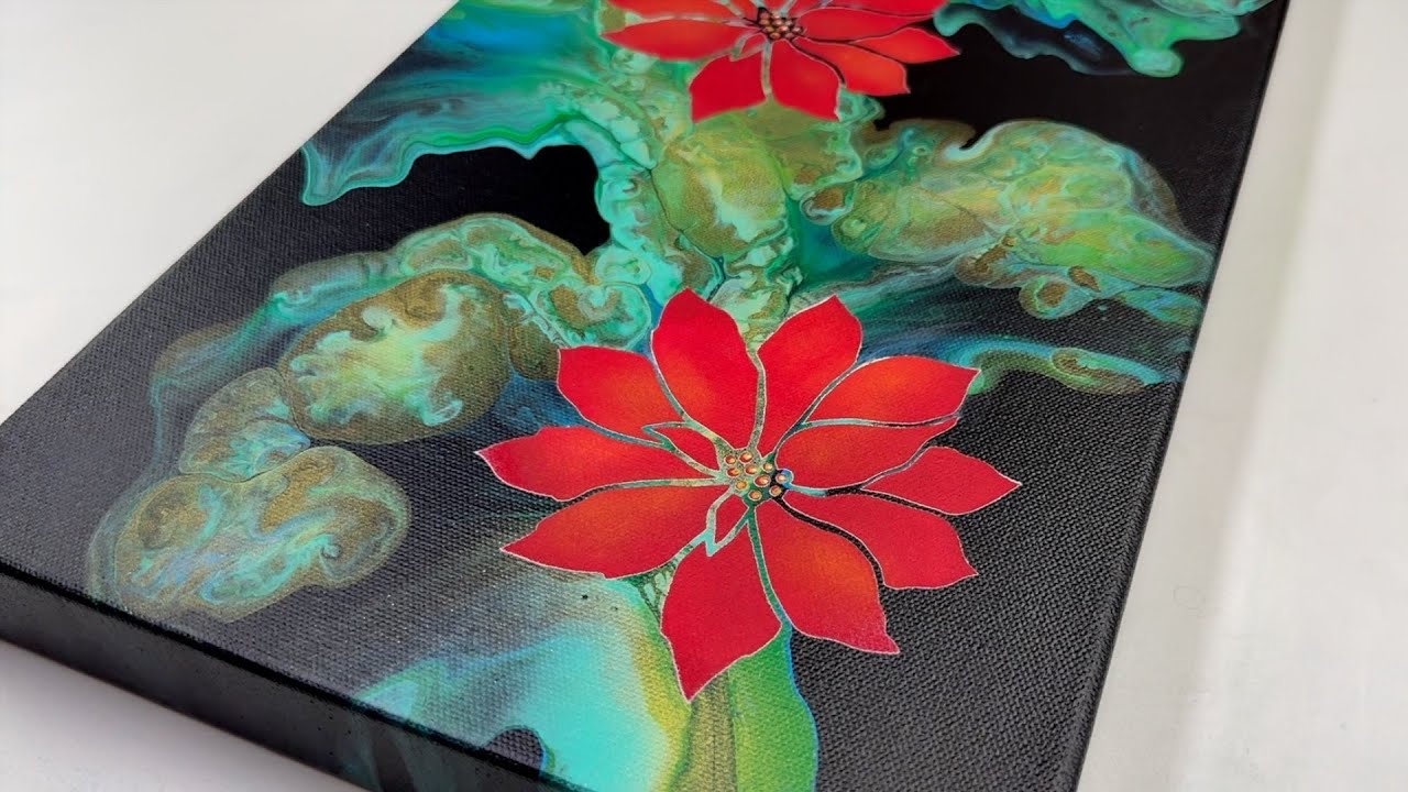 154. FESTIVE BLOOM | Embellished Dutch Pour | Acrylic Pouring Tutorial
