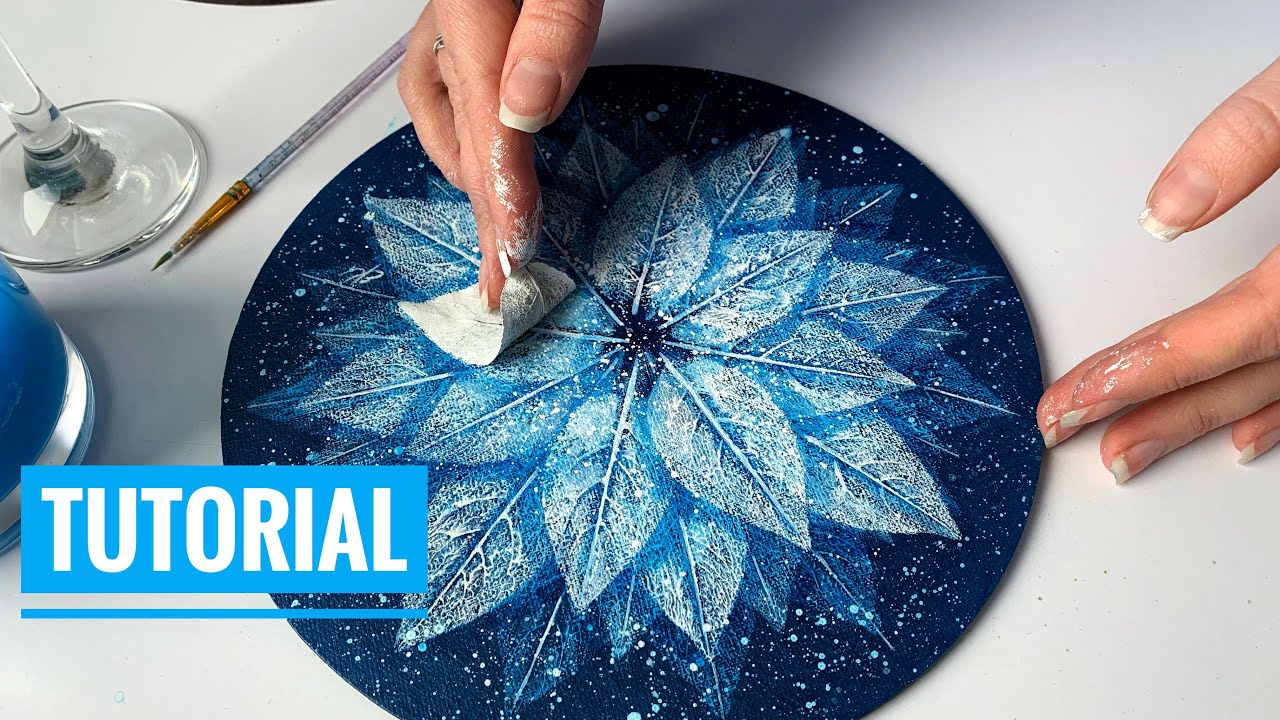 Snowflake tutorial / Leaf painting / Acrylic painting / Snow painting / Leaf print painting