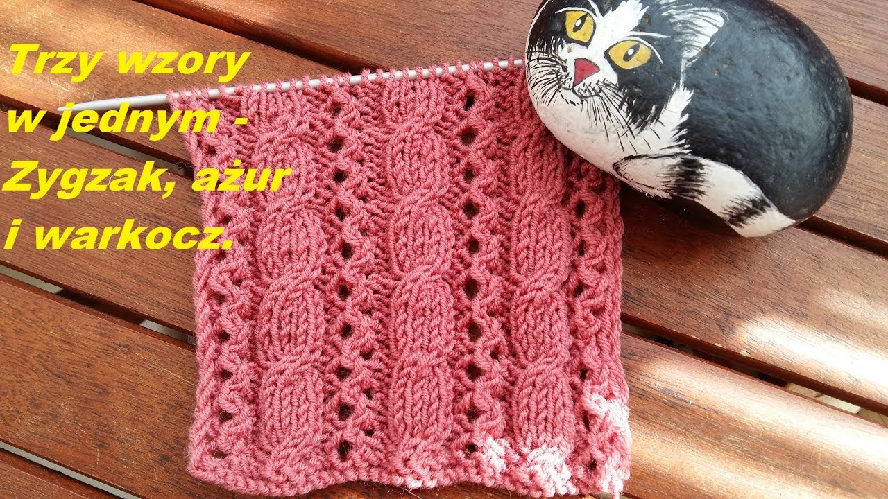 0270*Trzy wzory w jednym - Zygzak, ażur i warkoc* Robótki na drutach