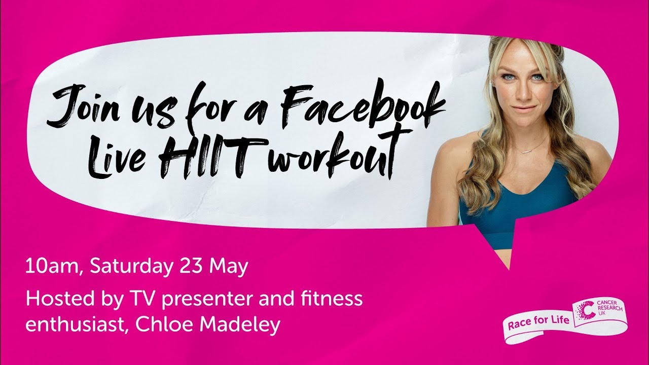 Chloe Madeley leads a virtual HIIT workout for the Race for Life at Home