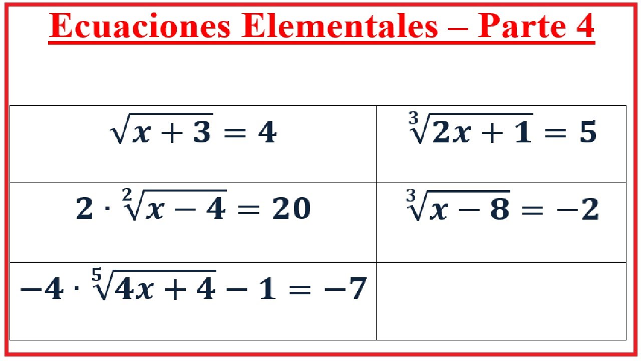 Ecuaciones Elementales - Ecuaciones con Raíces - Parte 4