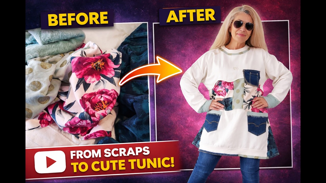 DIY How to Revamp Your Sweatshirt with Denim and Fabric | Upcycle Makeover #sewingtutorial #upcycle