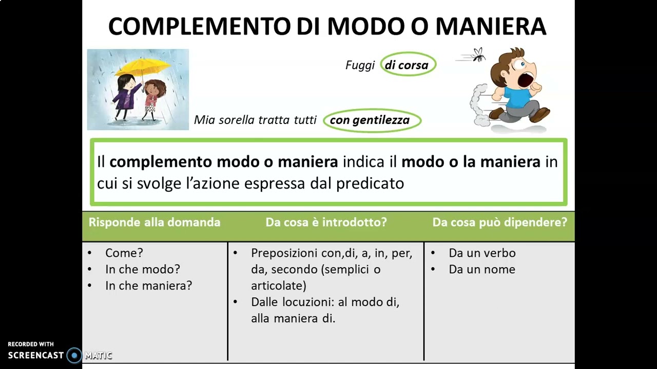 Complementi di mezzo o strumento, di modo o maniera, di compagnia e di unione