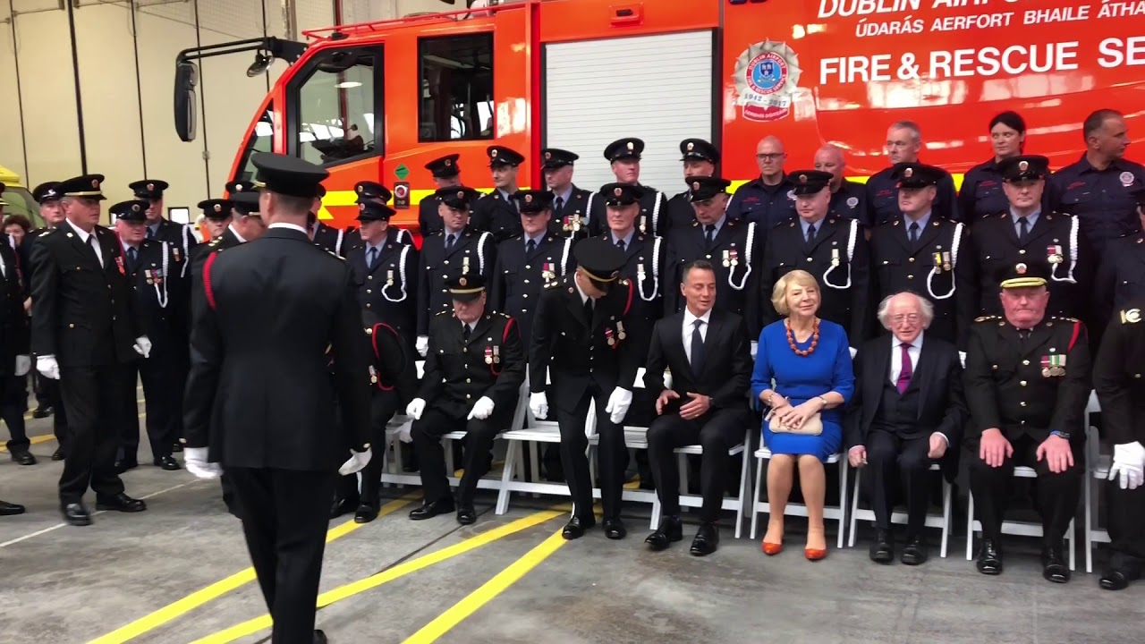 President meets the Fire Rescue and Emergency Ambulance Services at Dublin Airport.