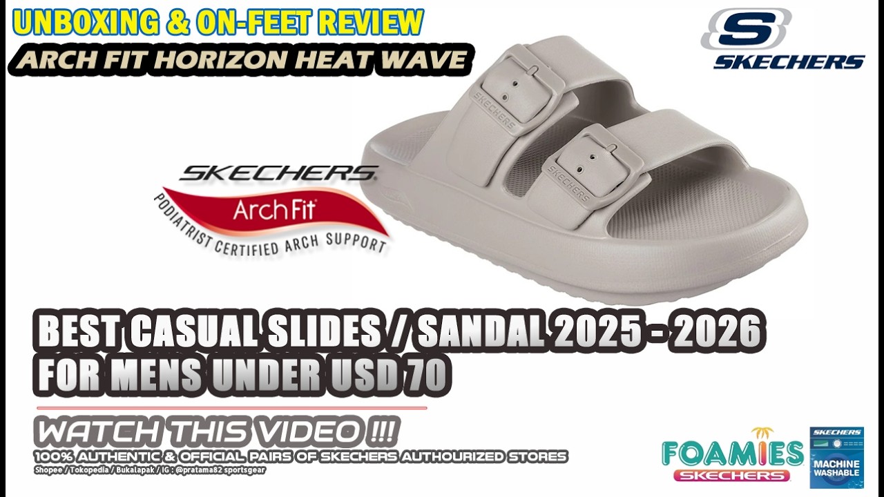 SKECHERS ARCH FIT FOAMIES HORIZON HEAT WAVE CASUAL SLIDE SANDAL ORIGINAL 243336-KHK