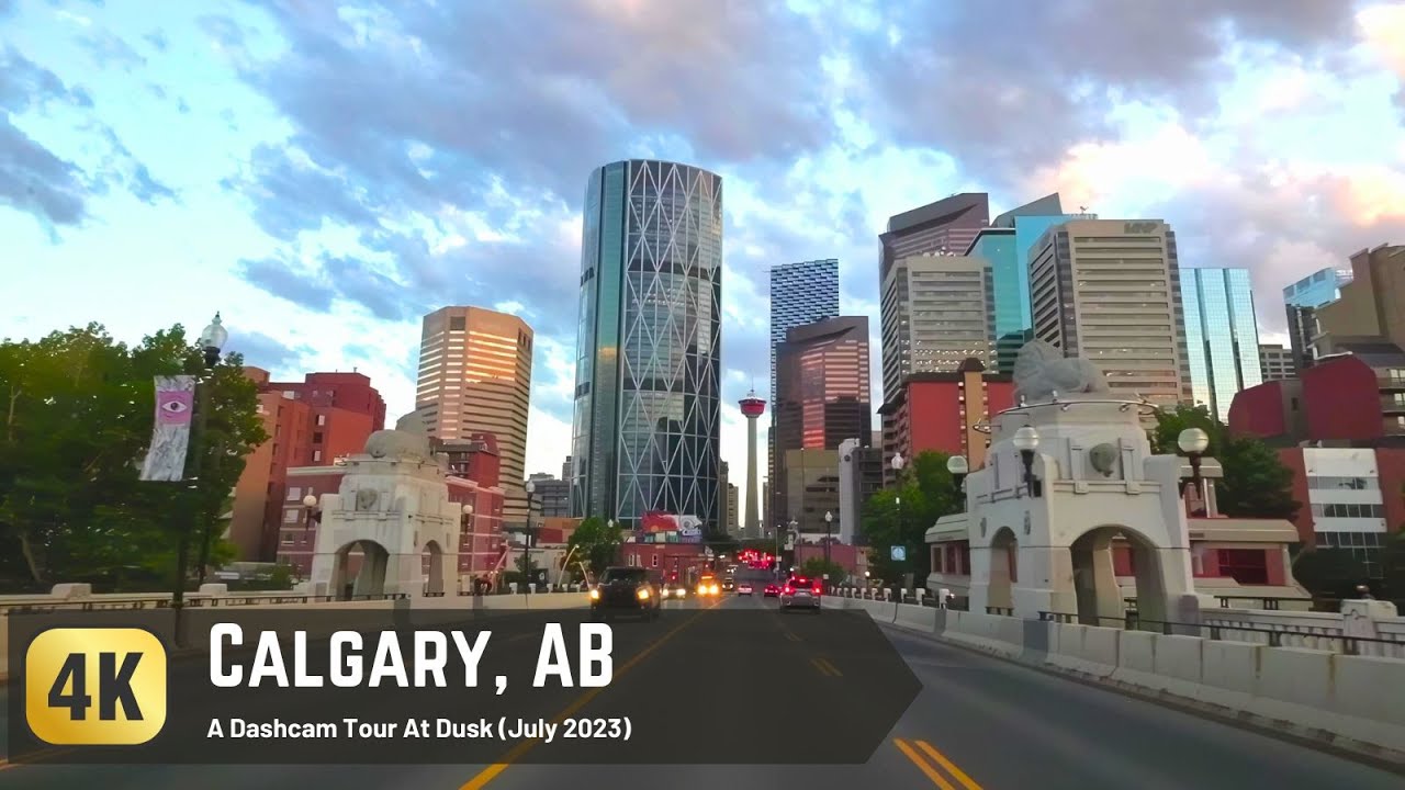 Calgary Downtown Driving Tour At Dusk [4K]
