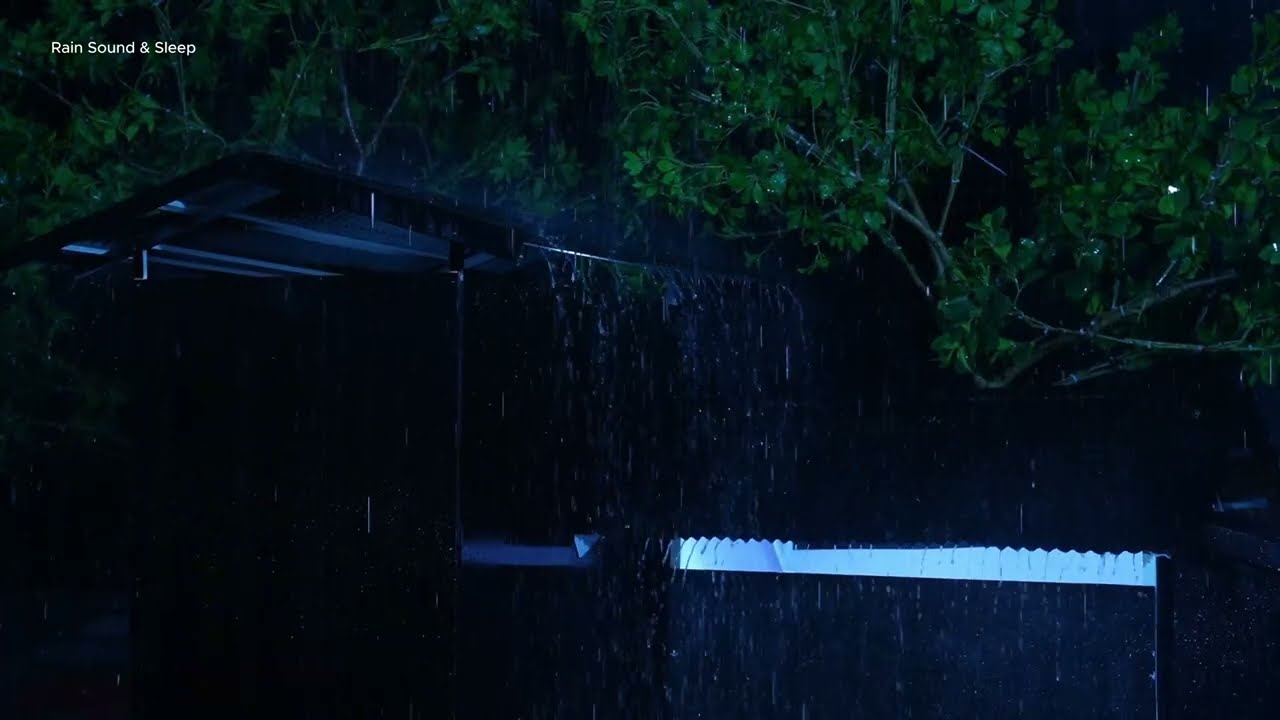 Heavy rain enveloped the metal house during the night.