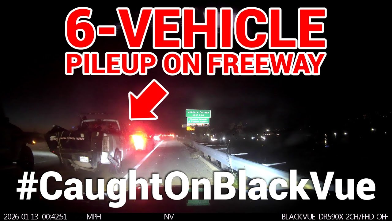 Driver Narrowly Avoids 6-Vehicle Collision #CaughtOnBlackVue