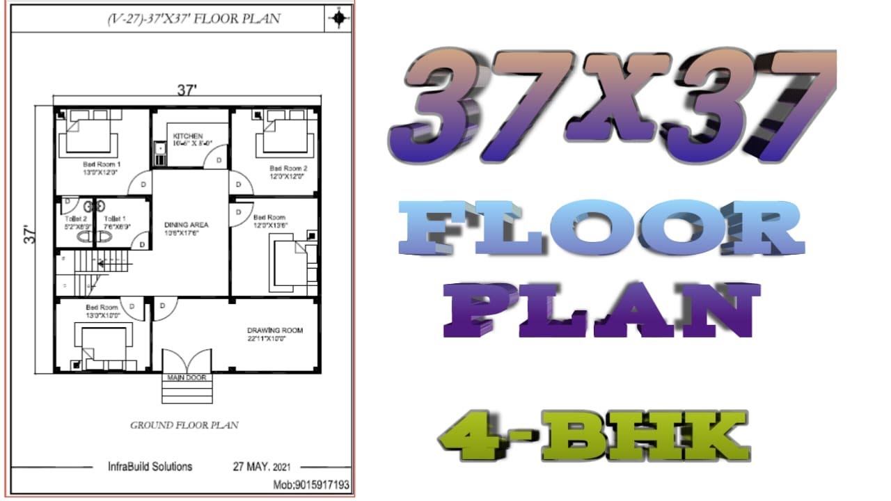 37X37 FLOOR PLAN || 37 x 37 HOUSE DESIGN || 37x37 मकान का नक्शा || 1369 sq ft house plan ||