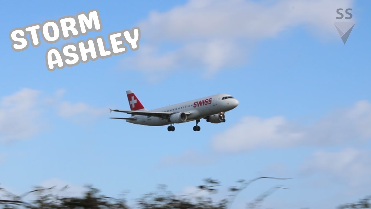 STORM ASHLEY | Swiss Airlines A320 Struggles to land at Dublin Airport